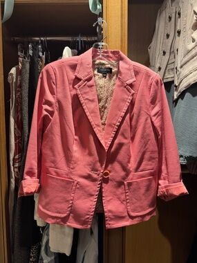 Women’s Talbots Rose Pink Textured Fabric Blazer With Floral Pattern Lining 10